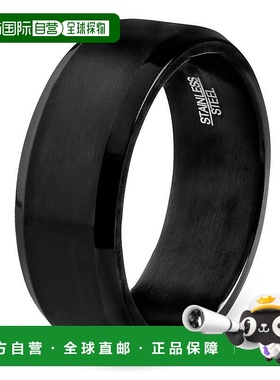 自营 Crucible Los Angeles 男士不锈钢拉丝和抛光戒指 黑色 美国