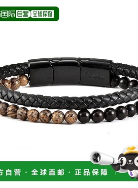 自营 Crucible 洛杉矶黑色皮革黑色搭扣双色木珠手链 - 棕色 美国