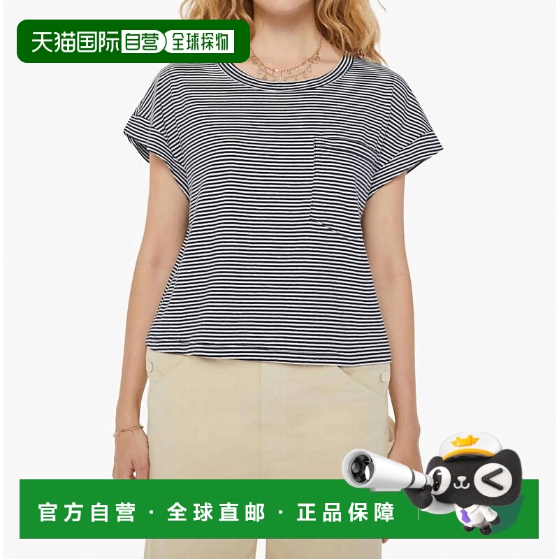 自营motherThe Keep On Rolling Pocket Tee In Cream & Navy Str