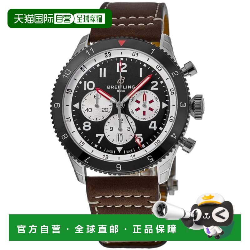 自营Breitling Super Avi B04计时码表GMT 46蚊子黑色表盘皮革表Y