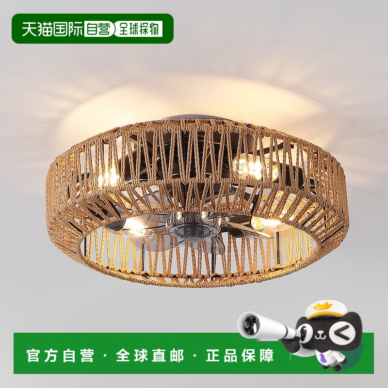 自营 jonathan yRowan 4-Light LED Ceiling Fan, Metal/Rattan,