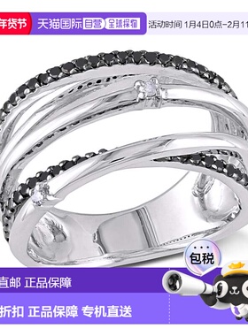 自营mimi & maxMimi&Max 1/3ct TW黑白钻石十字交叉纪念戒指纯银-