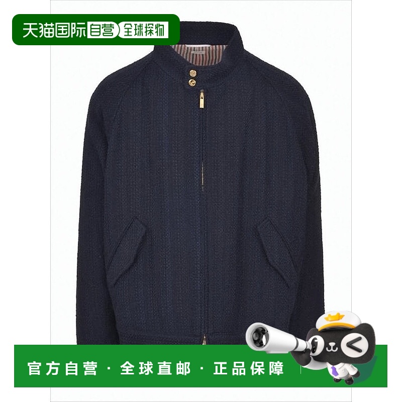 自营thom browneTextured Navy Casual Jacket With Gold-Tone Ha