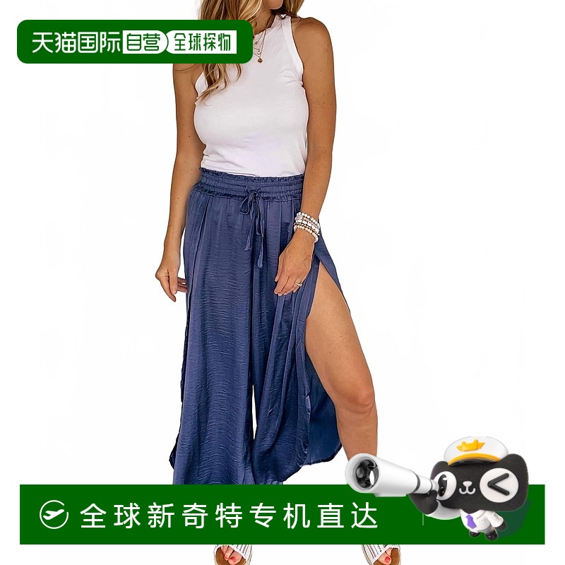 自营 hem & thread灰蓝色缎面阔腿侧缝长裤-灰蓝色 【美国奥莱】