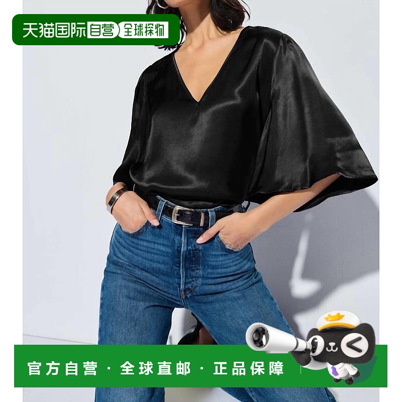 自营nation ltdMel V领上衣，黑色 美国奥莱直发