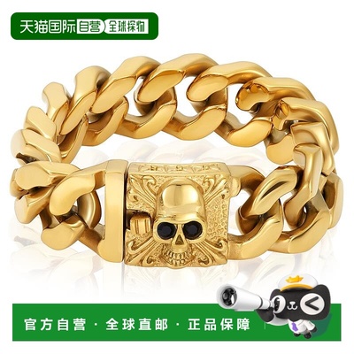 自营 Crucible 洛杉矶镀金不锈钢头骨带黑色 CZ 眼睛 - 8.5 英寸