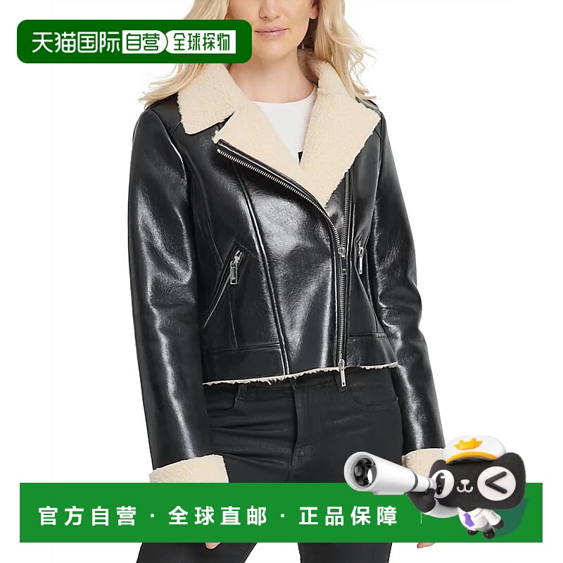 自营 dknyFaux Shearling Motorcycle Jacket In Black - black