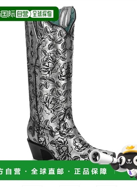 1h可退 【美国直邮】Corral 女士西部时装靴 银色 黑色 13 英寸花