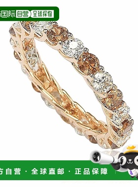 自营 Suzy Levian 棕色和白色立方氧化锆玫瑰纯银永恒戒指 - 棕色