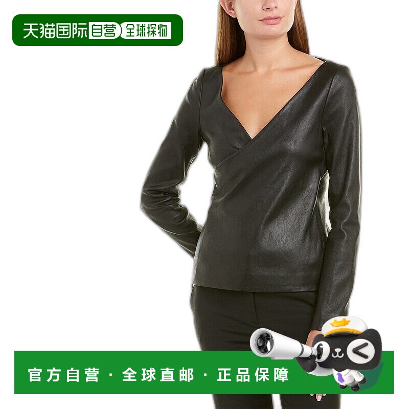 自营 Theory Fitted Leather Wrap Jacket - black 美国奥莱直发图片