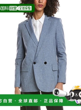 自营Theory Boyfriend Linen-Blend Jacket - blue 美国奥莱直发
