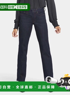 自营NYDJ Jeans Women's Navy Blue Denim Mid Rise Frayed Hem R