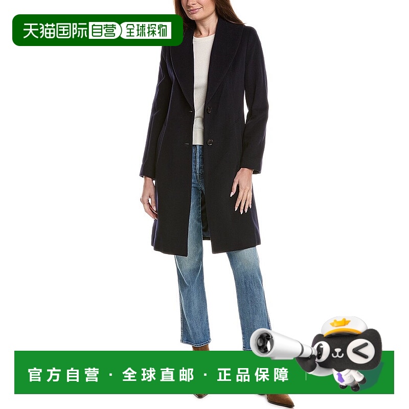 自营sofiacashmere披肩领羊毛和羊绒混纺外套-蓝色 美国奥莱直发