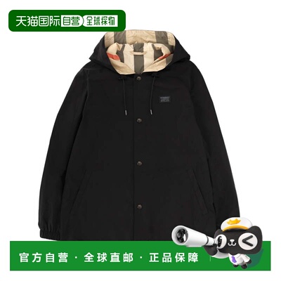 自营burberryReversible Check Pattern Hooded Jacket - black