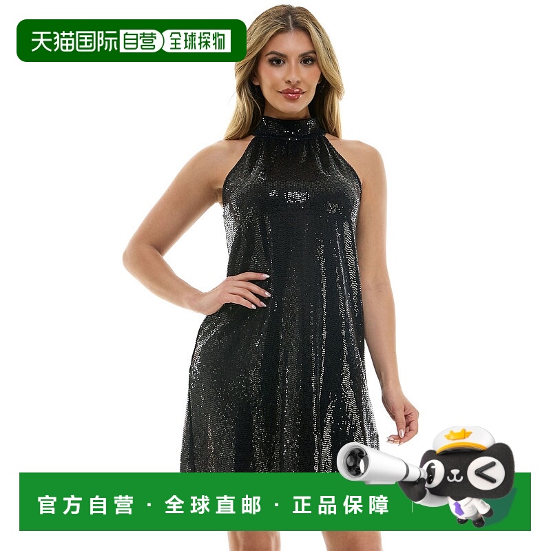 自营Bebe Women's Halter Neck Trapeze Disco Dot Dress - black