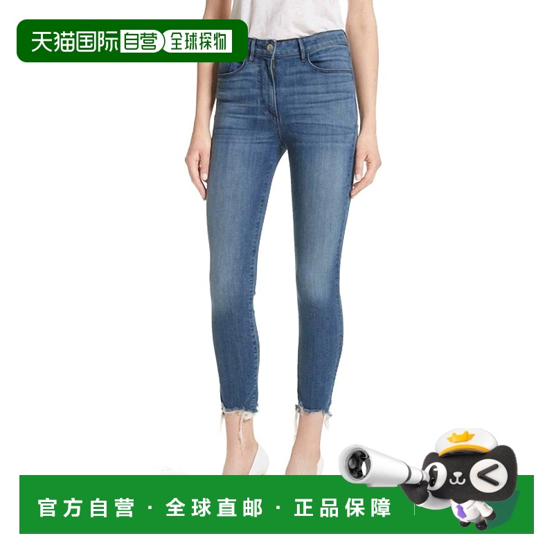 自营 3x1女式 W3 Remo 蓝色流苏边九分紧身牛仔裤 - 蓝色 美国奥
