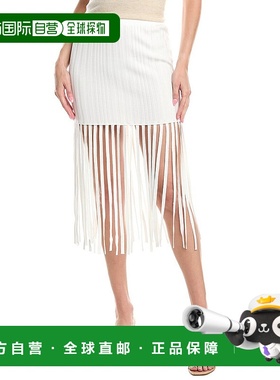 自营 milly米莉罗纹流苏迷笛裙-白色 美国奥莱直发新款长裙半身裙