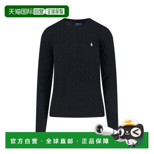 自营polo ralph lauren黑色电缆针织羊毛混纺毛衣-黑色 美国奥莱