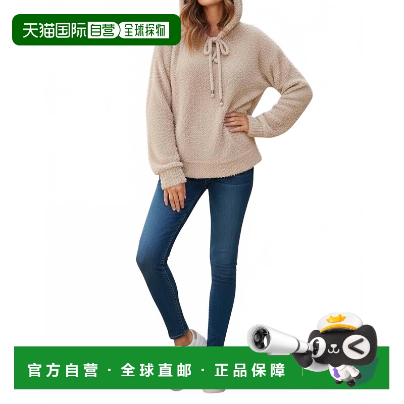 自营polCozy Textured Drawstring Hoodie In Beige - beige 美国