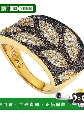 自营 Suzy Levian 棕色和白色方晶锆石纯银叶形戒指 - 棕色 美国