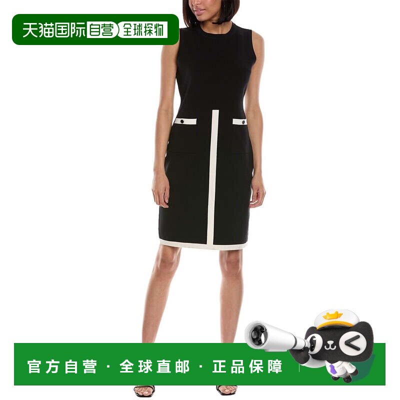 自营Anne Klein毛衣连衣裙女式黑色撞色镶边无袖FTS1129-黑色 美