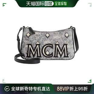 香港直发MCM女士灰色拉链翻盖帆布皮革印花斜挎包MWSBATQ01EG001