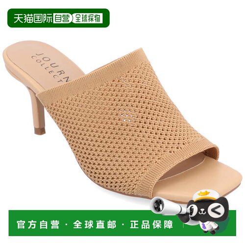 自营Journee Collection女式Leighton软针织露趾高跟鞋-棕褐色 美