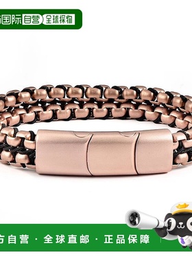 自营 Crucible 洛杉矶玫瑰金哑光不锈钢双排盒链手链配黑色尼龙绳