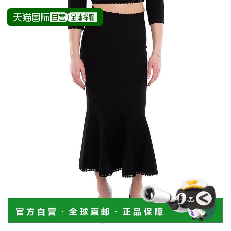 自营 victoria beckham维多利亚 贝克汉姆扇贝镶边喇叭裙-黑色 美