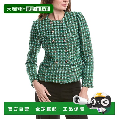自营Elie Tahari Tweed Double Breasted Blazer - blue 美国奥莱