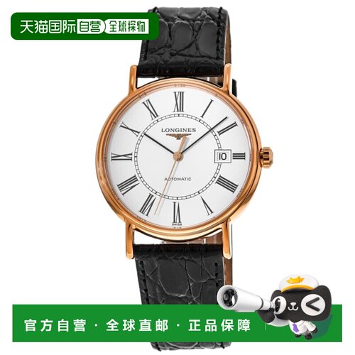 美国直邮自营longines浪琴表全自动玫瑰金镀黑色皮革表带男士手