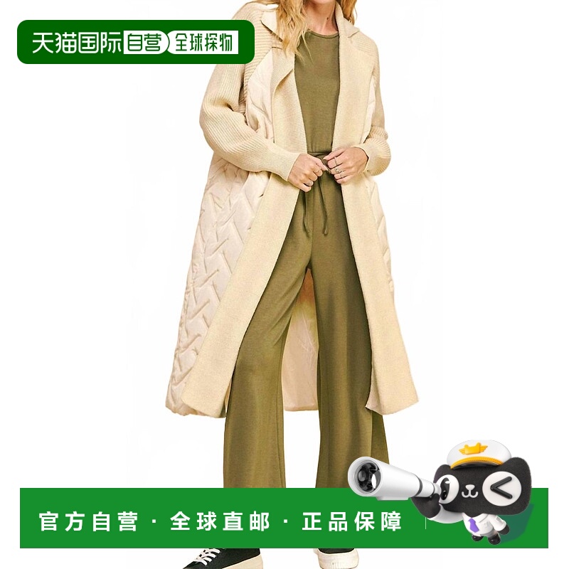 自营davi & daniQuilted Long Jacket In Cream - cream 美国奥莱