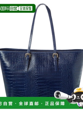自营Persaman New York Penny Croc-Embossed Leather Tote - blu