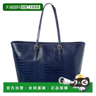 自营Persaman New York Penny Croc-Embossed Leather Tote - blu