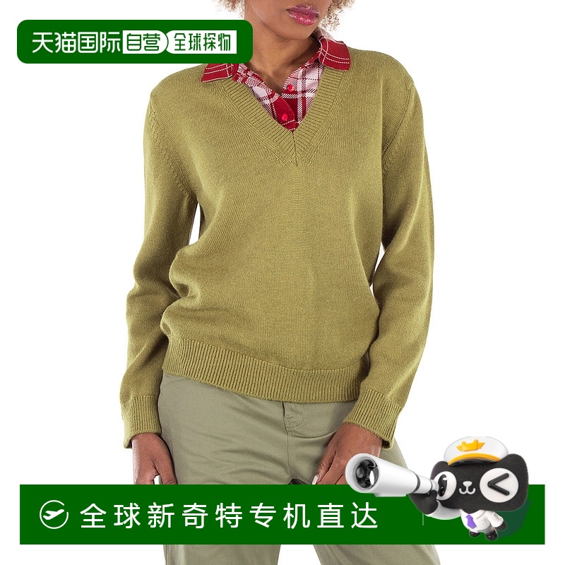 自营 Loewe Polo领V领毛衣-绿色 【美国奥莱】直发罗意威