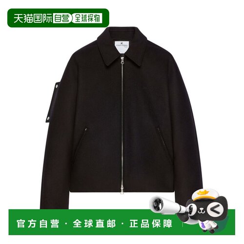 自营courregesPointed Collar Black Jacket - black 美国奥莱直
