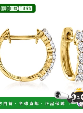 自营 14kt 黄金 Ross-Simons 钻石贴身圈形耳环 - 白色 美国奥莱