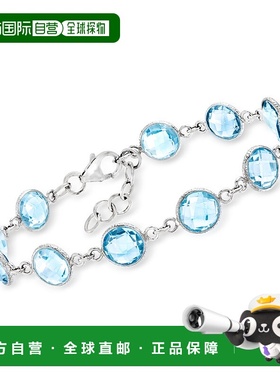 自营 Ross-Simons 925 纯银天蓝色托帕石手链 - 7 英寸 美国奥莱