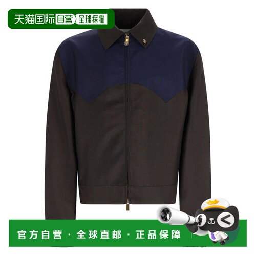 自营versaceContrasting Yoke Wool Mohair Zip Jacket - black