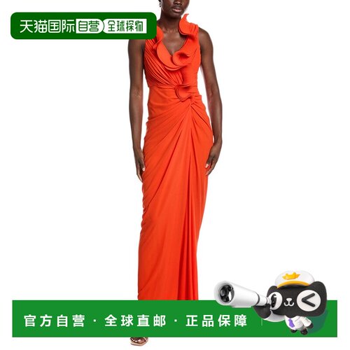 自营Badgley Mischka Octo Ruffle Gown - red 美国奥莱直发长裙