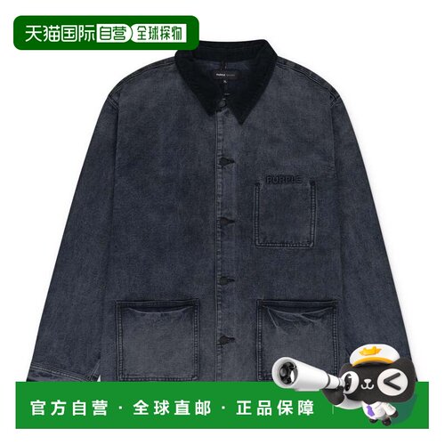 自营purple brand紫色品牌深靛蓝灯芯绒细节工作服帆布夹克-深靛