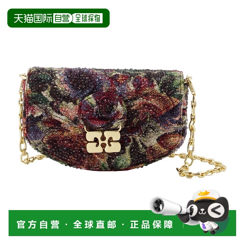 自营ganniCurved Tapestry Wallet On Chain With Floral Design