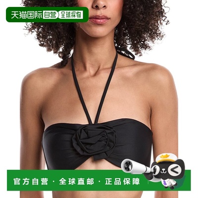 自营Milly Floral Applique Halter Bikini Top - black 美国奥莱