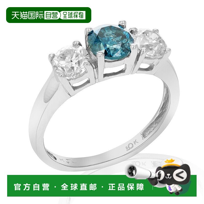 自营 vir jewels2 克拉 3 石蓝色和白色钻石订婚戒指 10K 白金 -