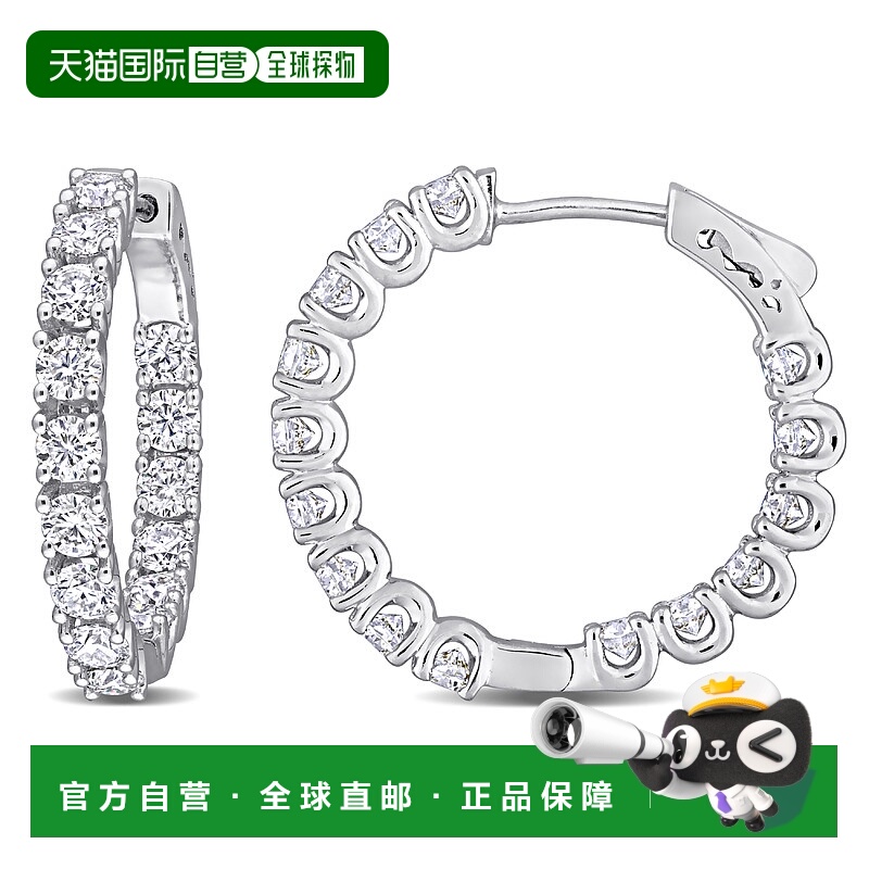 自营Mimi & Max 3 克拉 DEW 莫桑石内外铰链圈形耳环 925 纯银 -