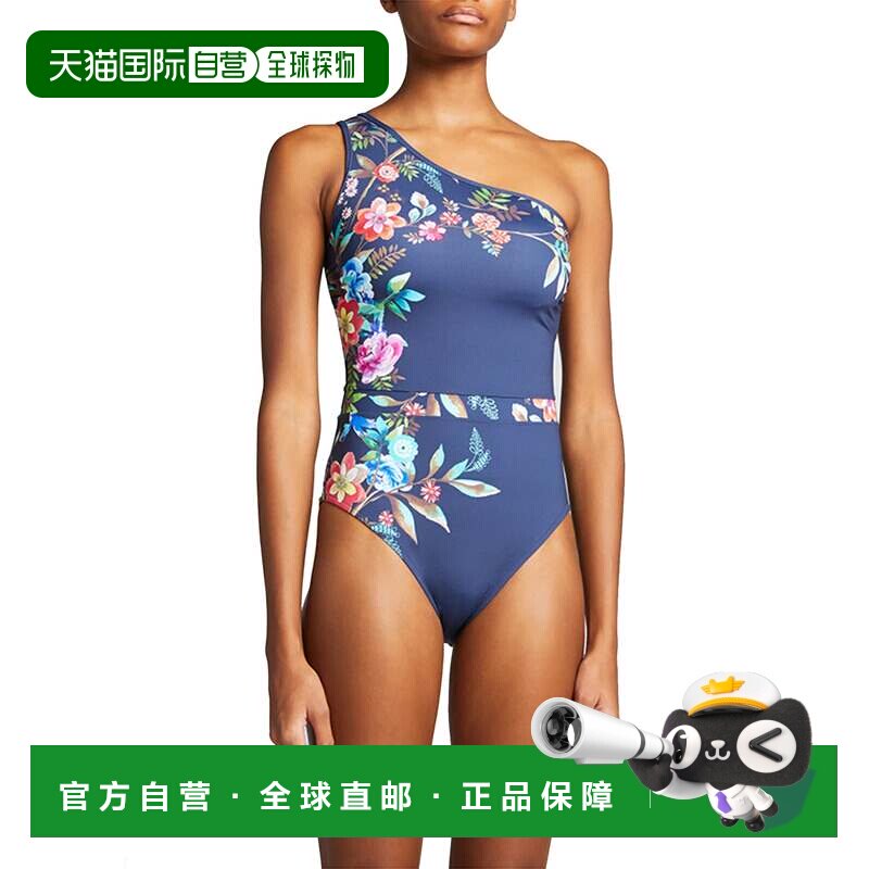 自营Johnny Was 女式蓝色花卉印花 Bloom 一肩连体泳衣 - 多色 美