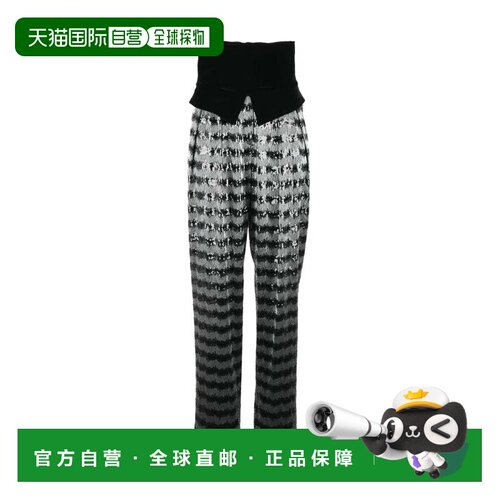 自营emporio armaniHigh-Waisted Sequin Trousers - Silver/Blac