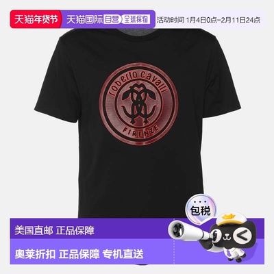 自营roberto cavalliRobert Cavalli Black Jersey Logo Print T-