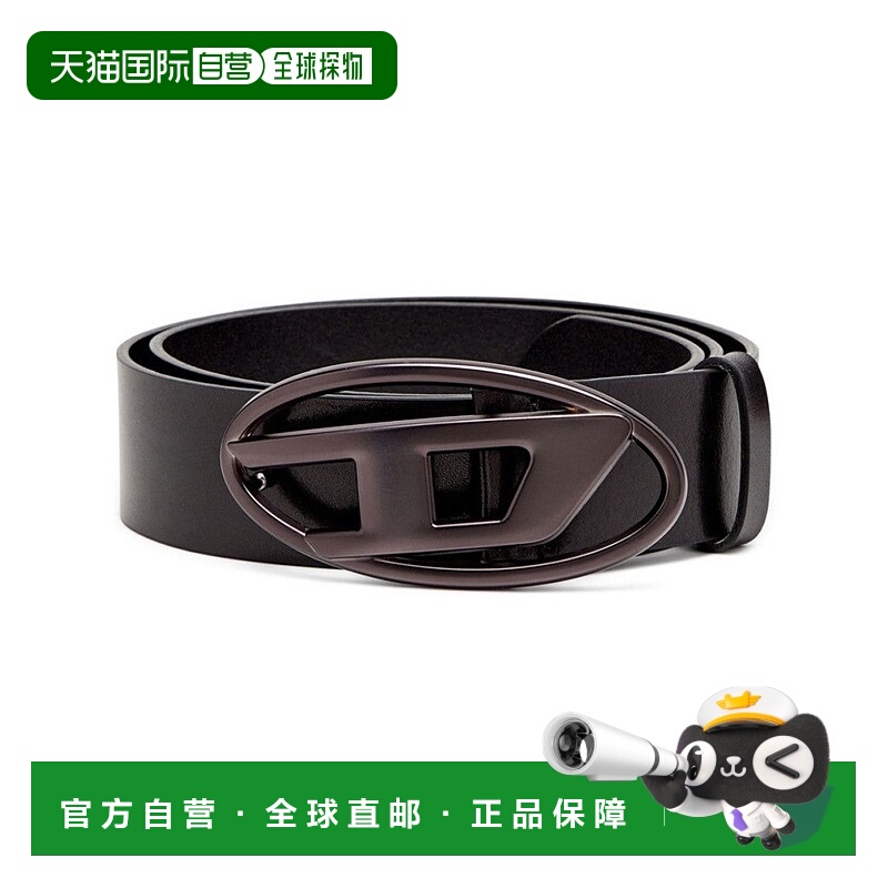 自营dieselBlack Calfskin Belt With Cut-Out Buckle - black 美
