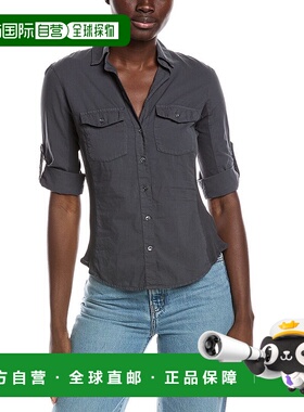 自营James Perse撞色拼接衬衫-蓝色 美国奥莱直发